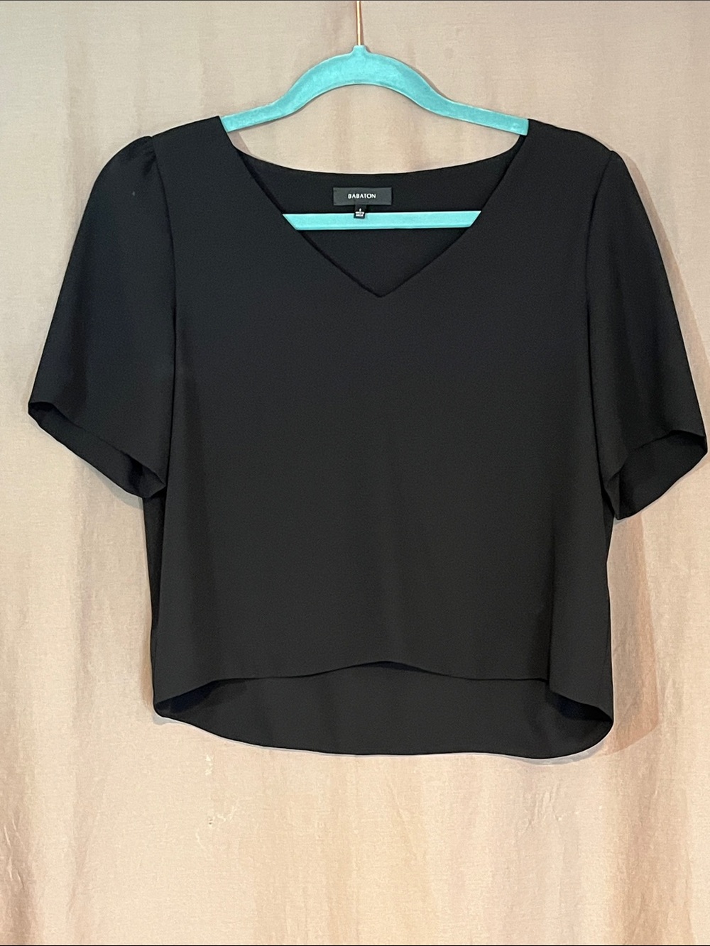 Babaton Black V-Neck Short Sleeve Draped Blouse